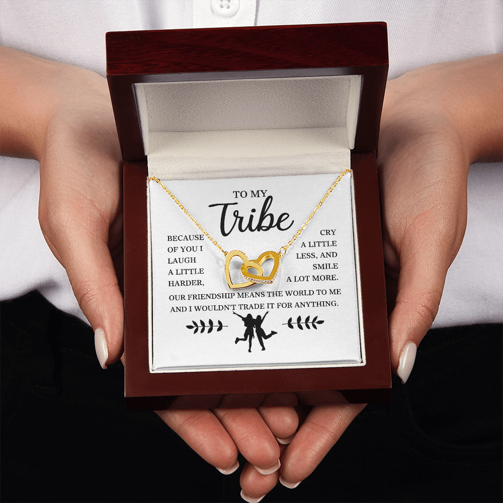 To My Tribe, Our Friendship Means The World To Me (Sister) - Interlocking Hearts Necklace