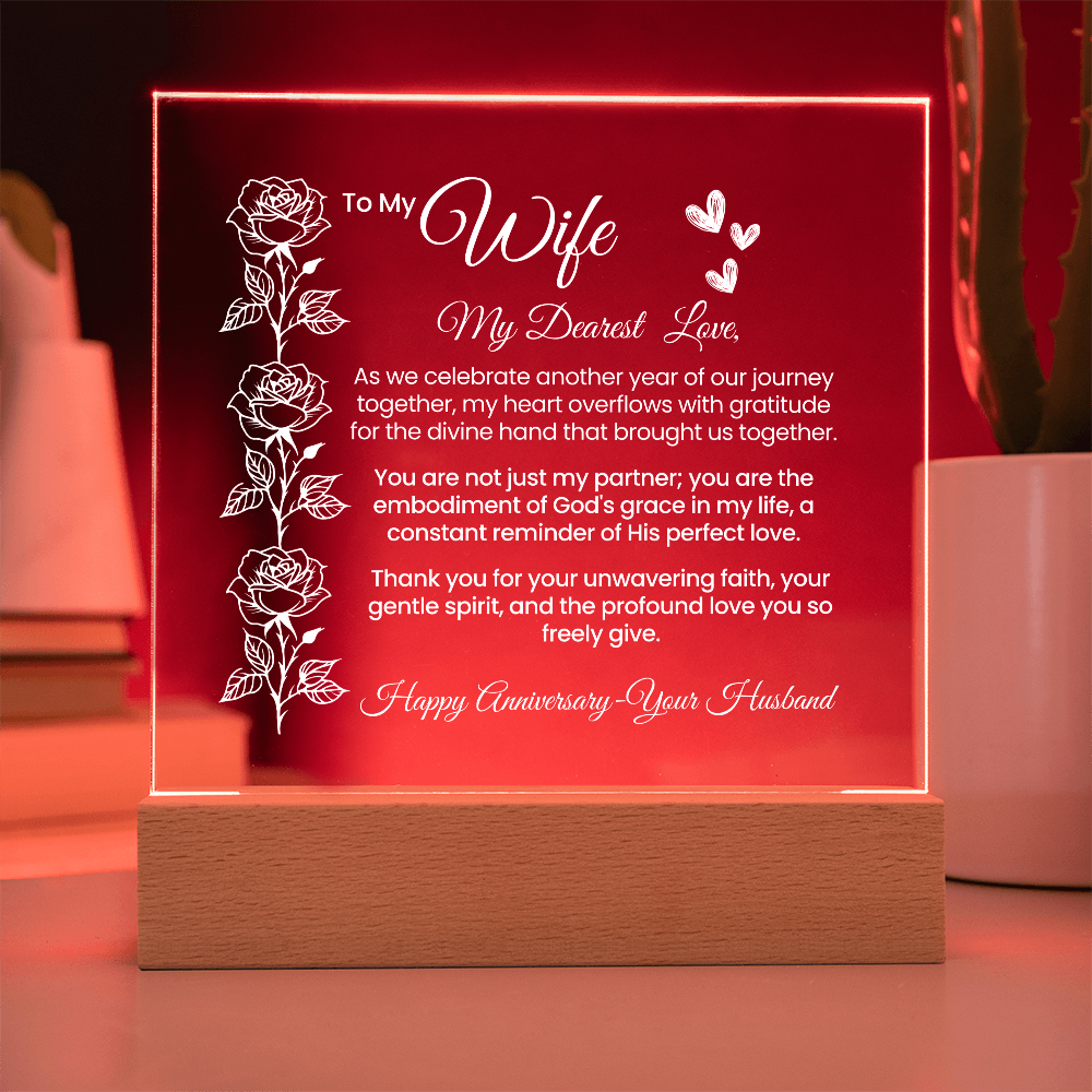 To My Wife, My Dearest Love - Illuminated Acrylic Square Plaque
