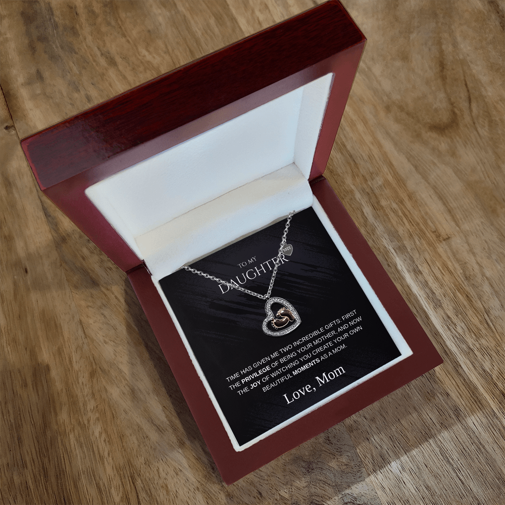 To My Daughter, Time Has Given Me Two Incredible Gifts - Baby Feet Heart Necklace