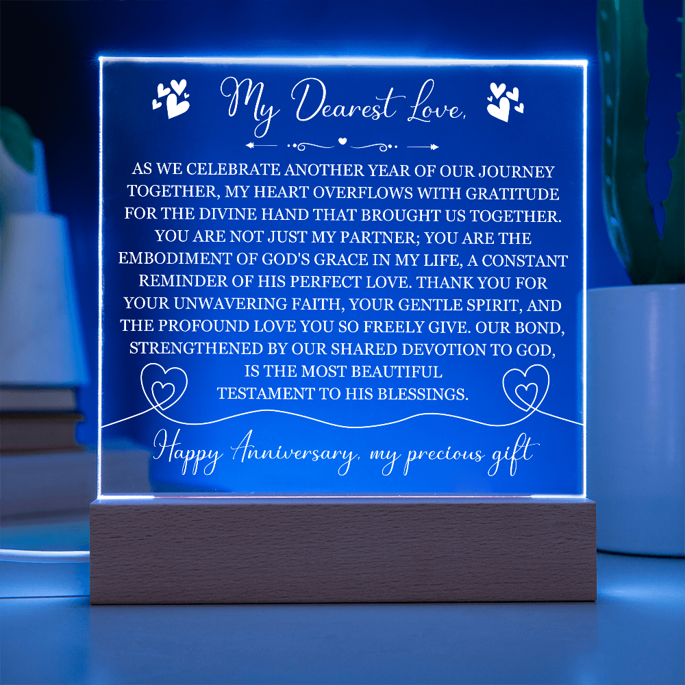 My Dearest Love, Happy Anniversary, My Precious Gift - Illuminated Acrylic Square Plaque