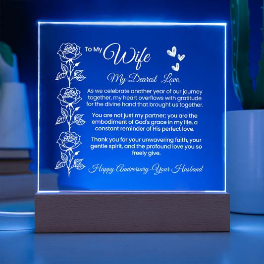 To My Wife, My Dearest Love - Illuminated Acrylic Square Plaque