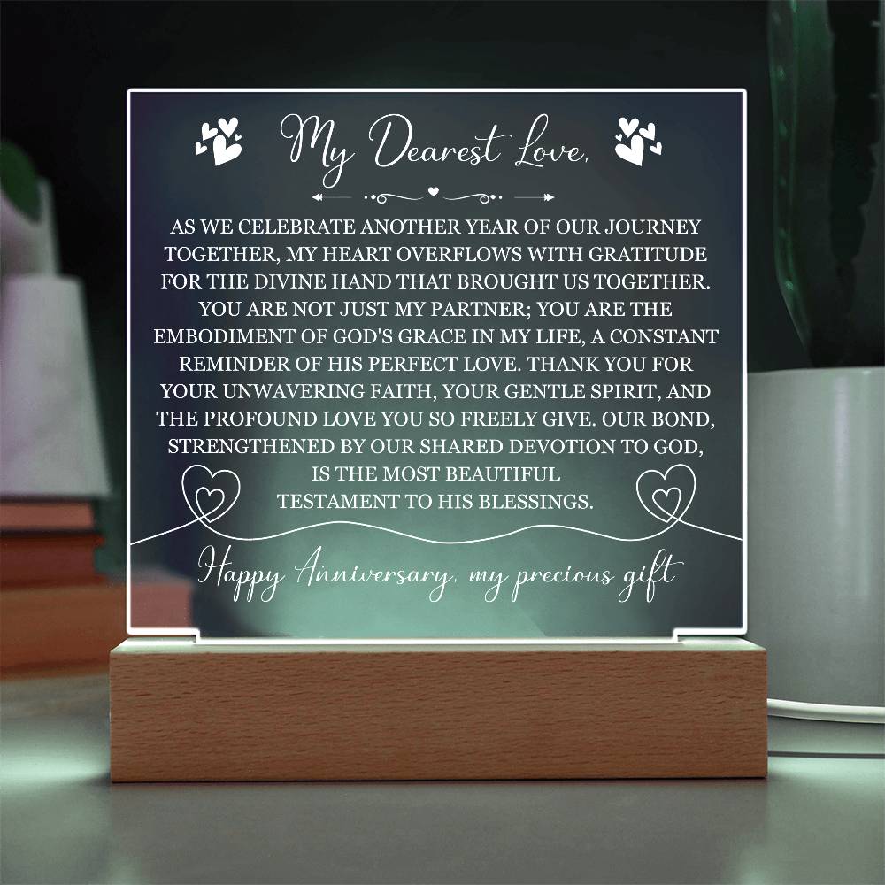 My Dearest Love, Happy Anniversary, My Precious Gift - Illuminated Acrylic Square Plaque