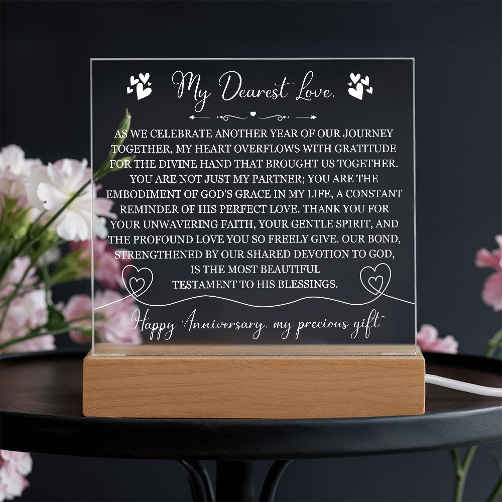 My Dearest Love, Happy Anniversary, My Precious Gift - Illuminated Acrylic Square Plaque