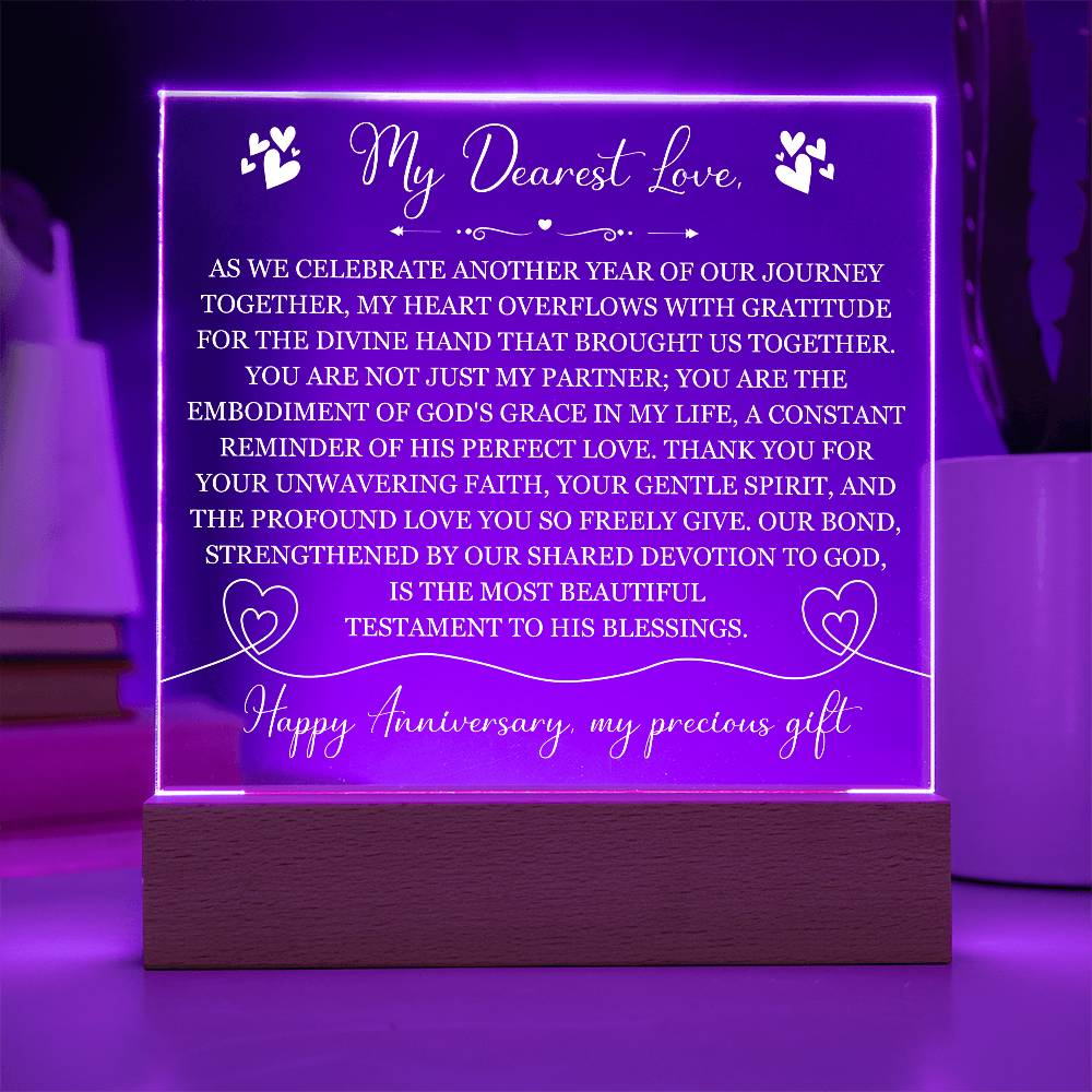 My Dearest Love, Happy Anniversary, My Precious Gift - Illuminated Acrylic Square Plaque