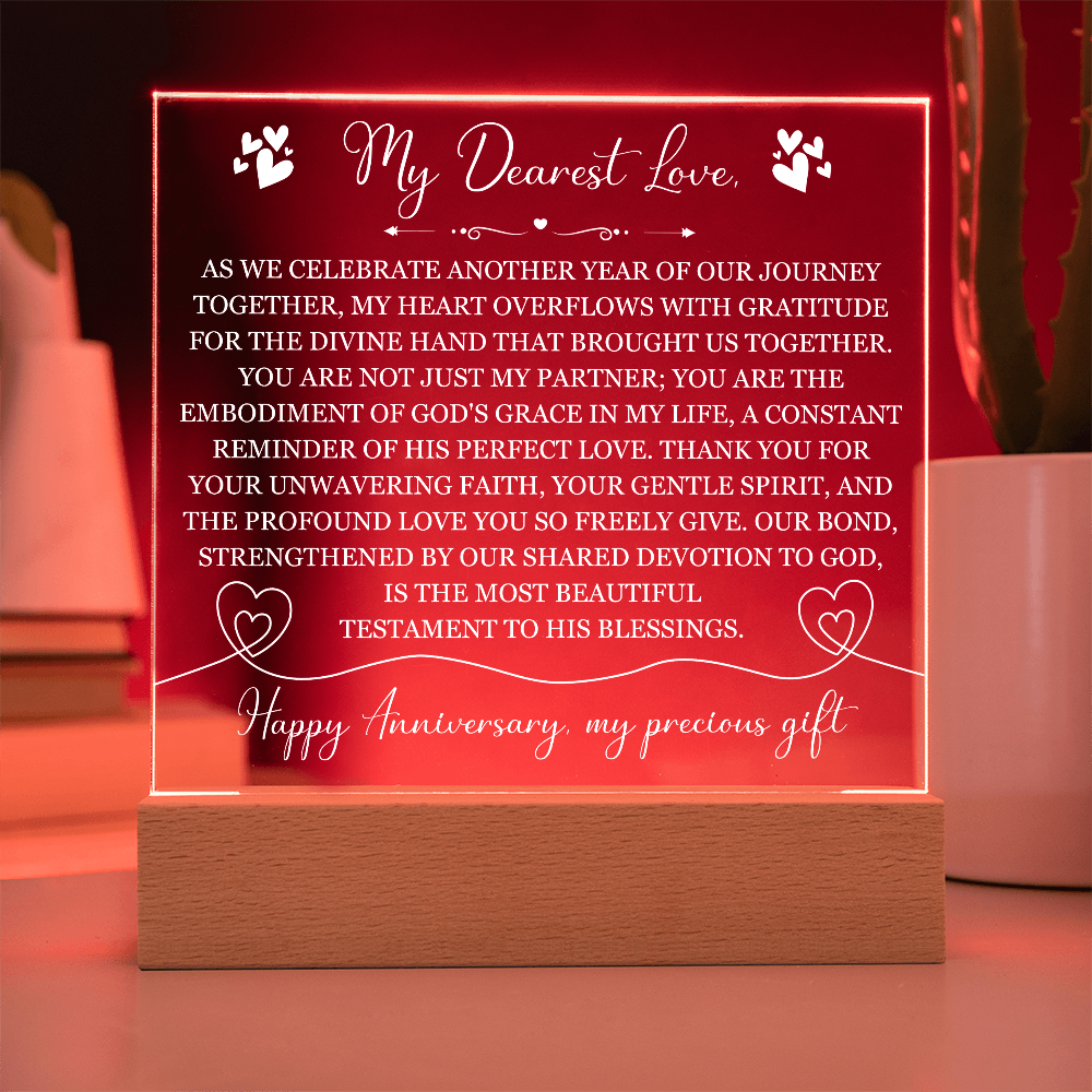 My Dearest Love, Happy Anniversary, My Precious Gift - Illuminated Acrylic Square Plaque