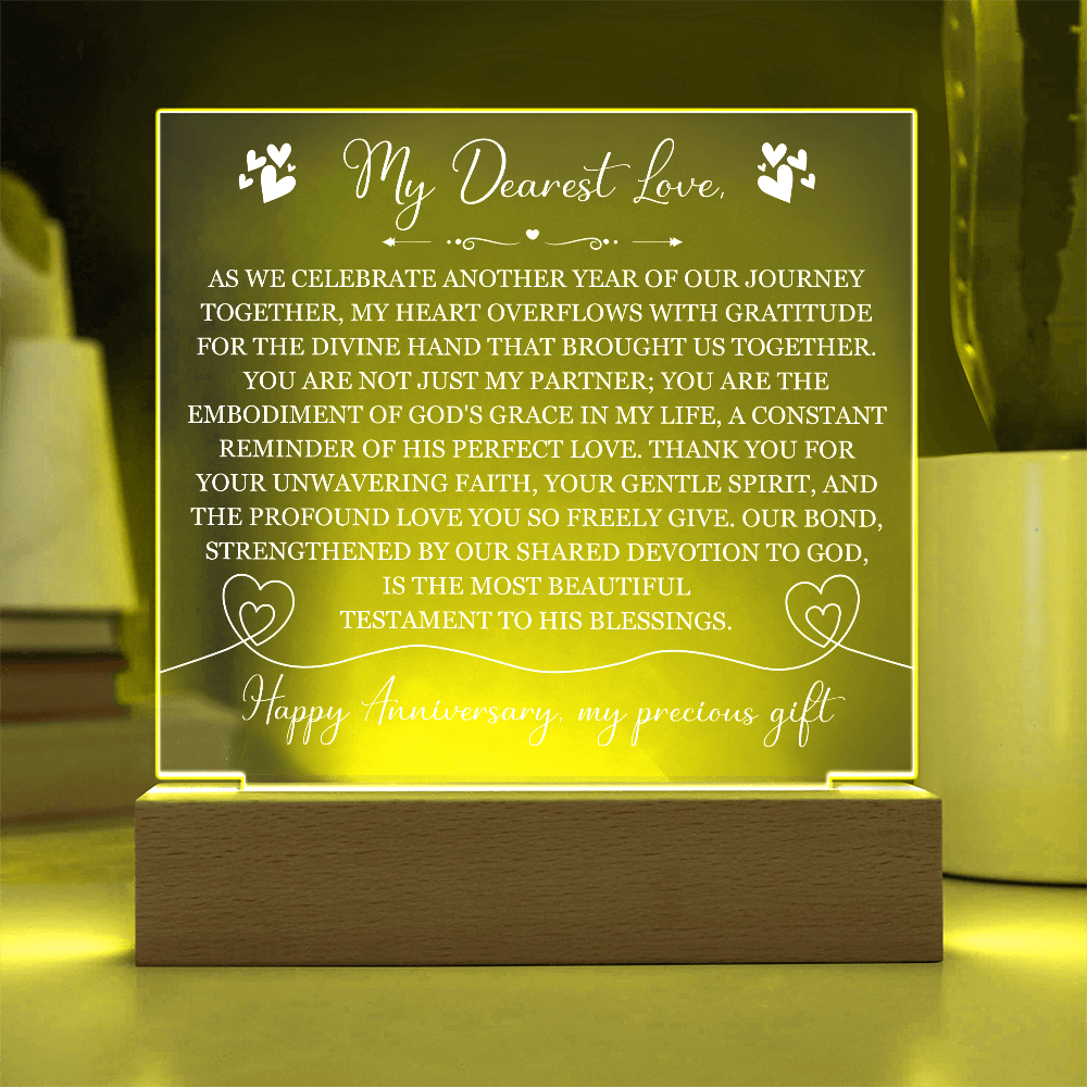 My Dearest Love, Happy Anniversary, My Precious Gift - Illuminated Acrylic Square Plaque