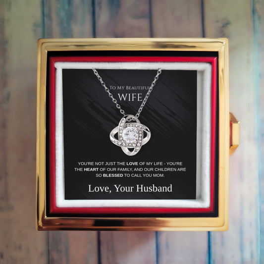 To My Beautiful Wife, Our Children Are So blessed to Call you Mom - Love Knot with Rotating Rose Gift Box