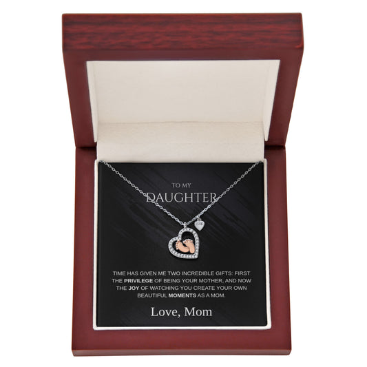 To My Daughter, Time Has Given Me Two Incredible Gifts - Baby Feet Heart Necklace